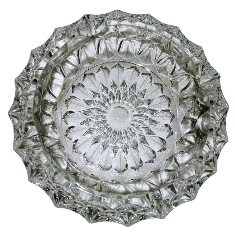 Vintage 70s Lead Crystal Clear Cigar Cigarette Ashtray 5" Inch NEVER USED